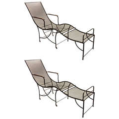 Antique Two Outdoor Chaises Longues, Circa 1920, French