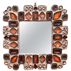 Square Ceramic Framed Mirror in the Style of Roger Capron Circa 1965 France