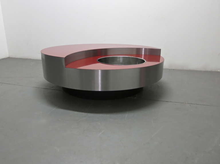 Round Red Revolving Coffee Table Designed by Willy Rizzo 1971 Made in France 2