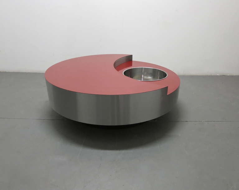 Round Red Revolving Coffee Table Designed by Willy Rizzo 1971 Made in France 1
