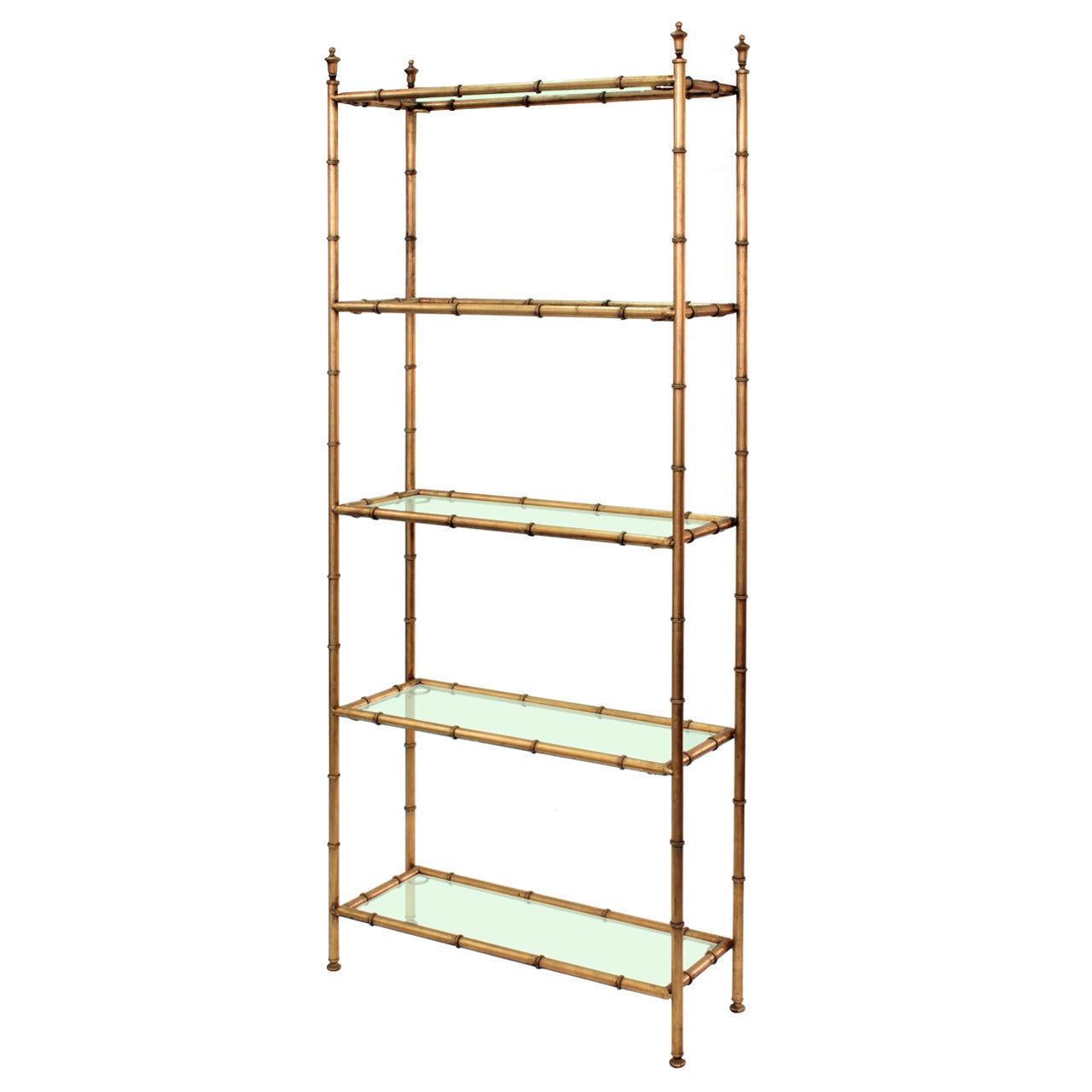 Etagere in Gilded Brass with Bamboo Motif