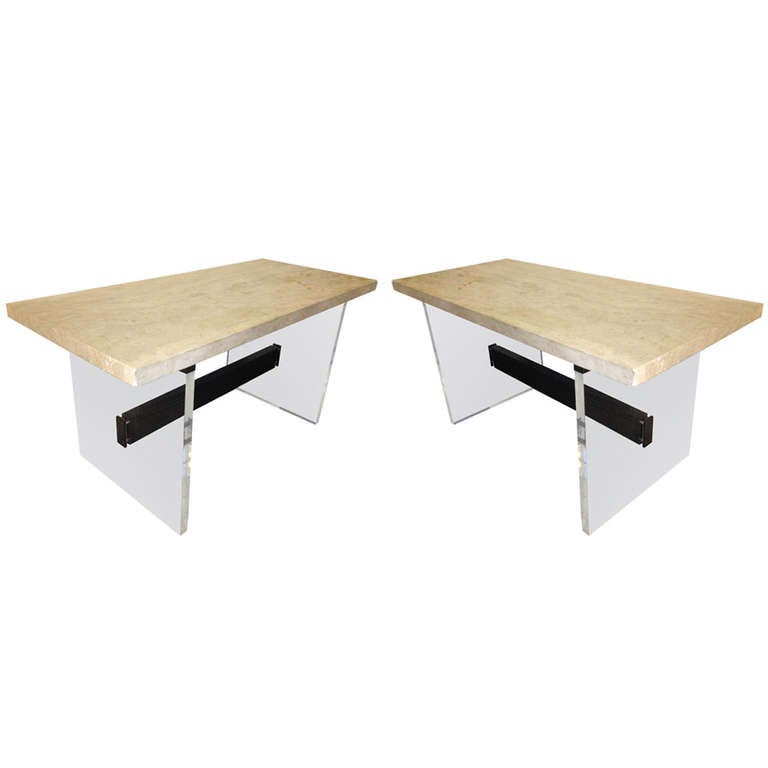 Pair of Stone Top Console Tables, France, circa 1960