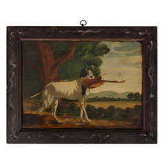 Antique American Folk Painting of a Gun Dog with a Pheasant