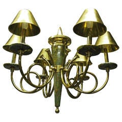 Brass and Green Marble Ceiling Fixture, USA 1960's