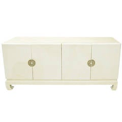 Sideboard in Goatskin with Four Doors and Brass Pulls Circa 1970 5