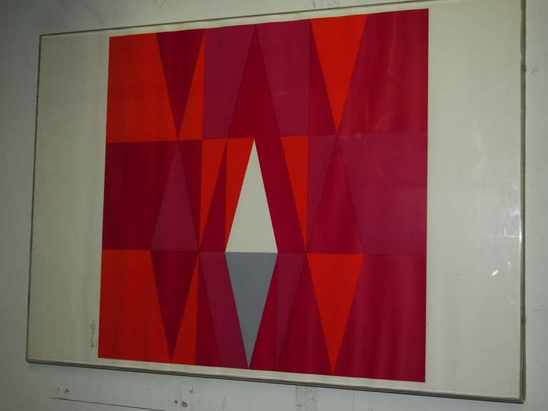 Print With Geometric Shades Of Red Signed Circa 1960 French In Excellent Condition In Jersey City, NJ