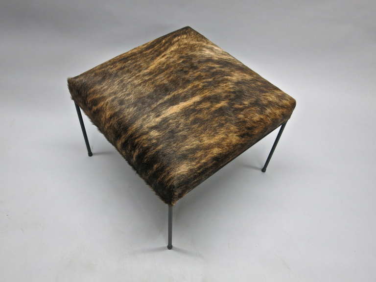 Wrought Iron Stool by Paul McCobb in Hair-On Cowhide USA 1950's