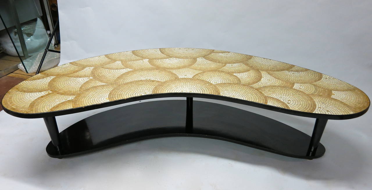 Mid-Century Modern Kidney Shaped Coffee Table with Mosaic Top in Gold Tone Tesserae, circa 1940