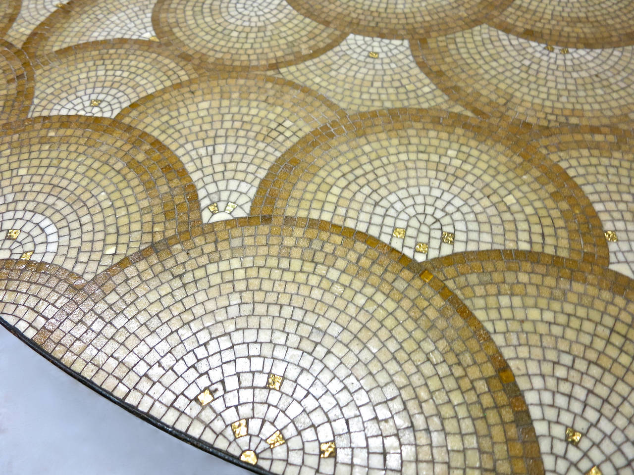 Mid-20th Century Kidney Shaped Coffee Table with Mosaic Top in Gold Tone Tesserae, circa 1940