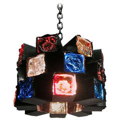 Vintage Ceiling fixture of colored Glass block by Fedder circa 1960 Mexico