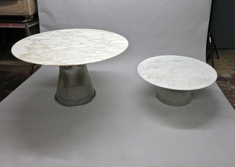 Mid-Century Modern Early Wire Series Dining Table with Gold Vaned Marble Top by Warren Platner