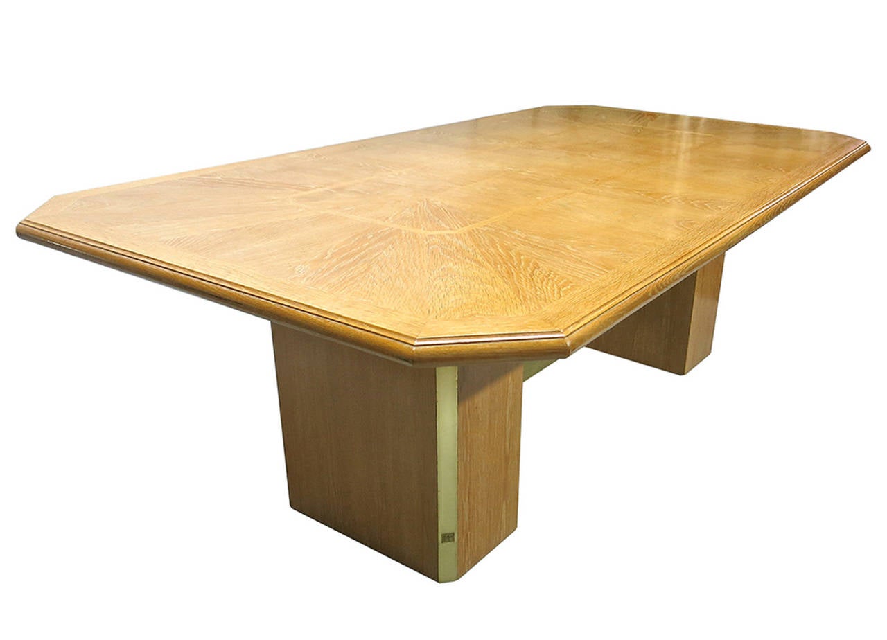 French Oak Dining Table Signed Jean Claude Mahey, Made in France, circa 1970 