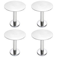 Four Round Side Tables in Polished Steel Made in USA, circa 1980