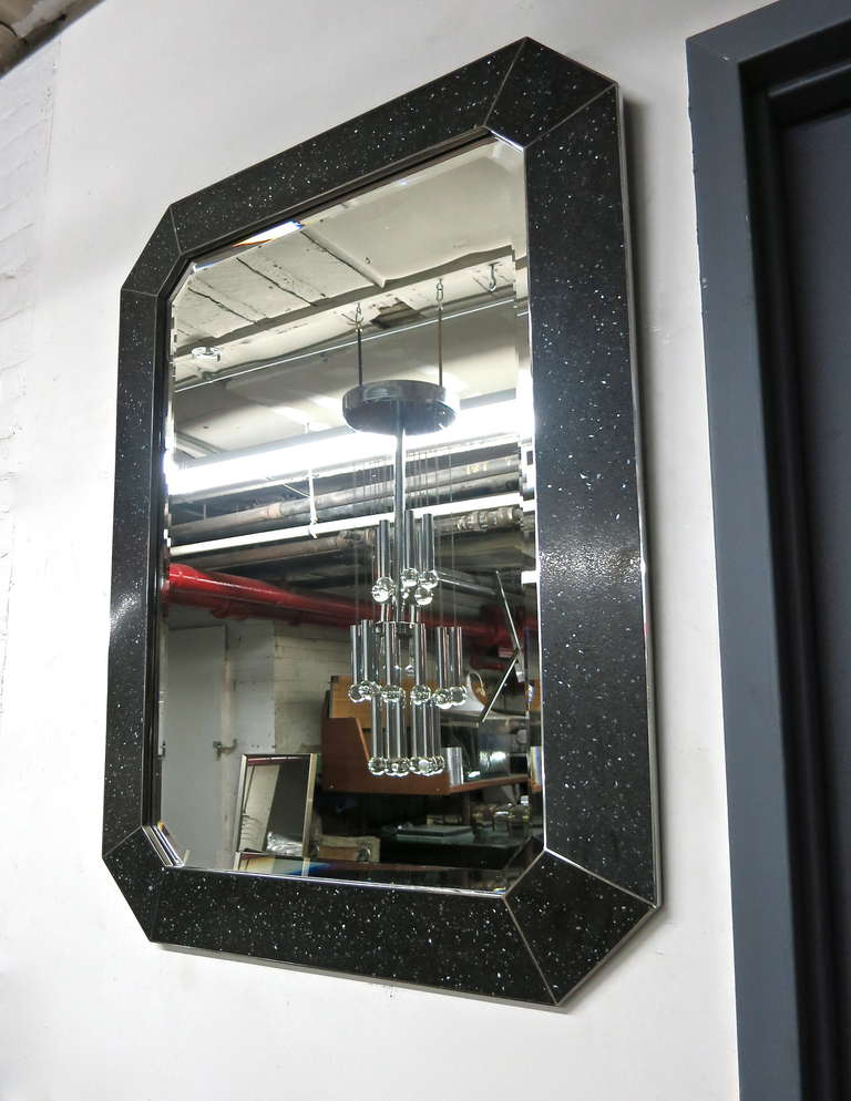 Mid-Century Modern Pair of Beveled Mirrors with Black Stone by Maitland Smith, circa 1975