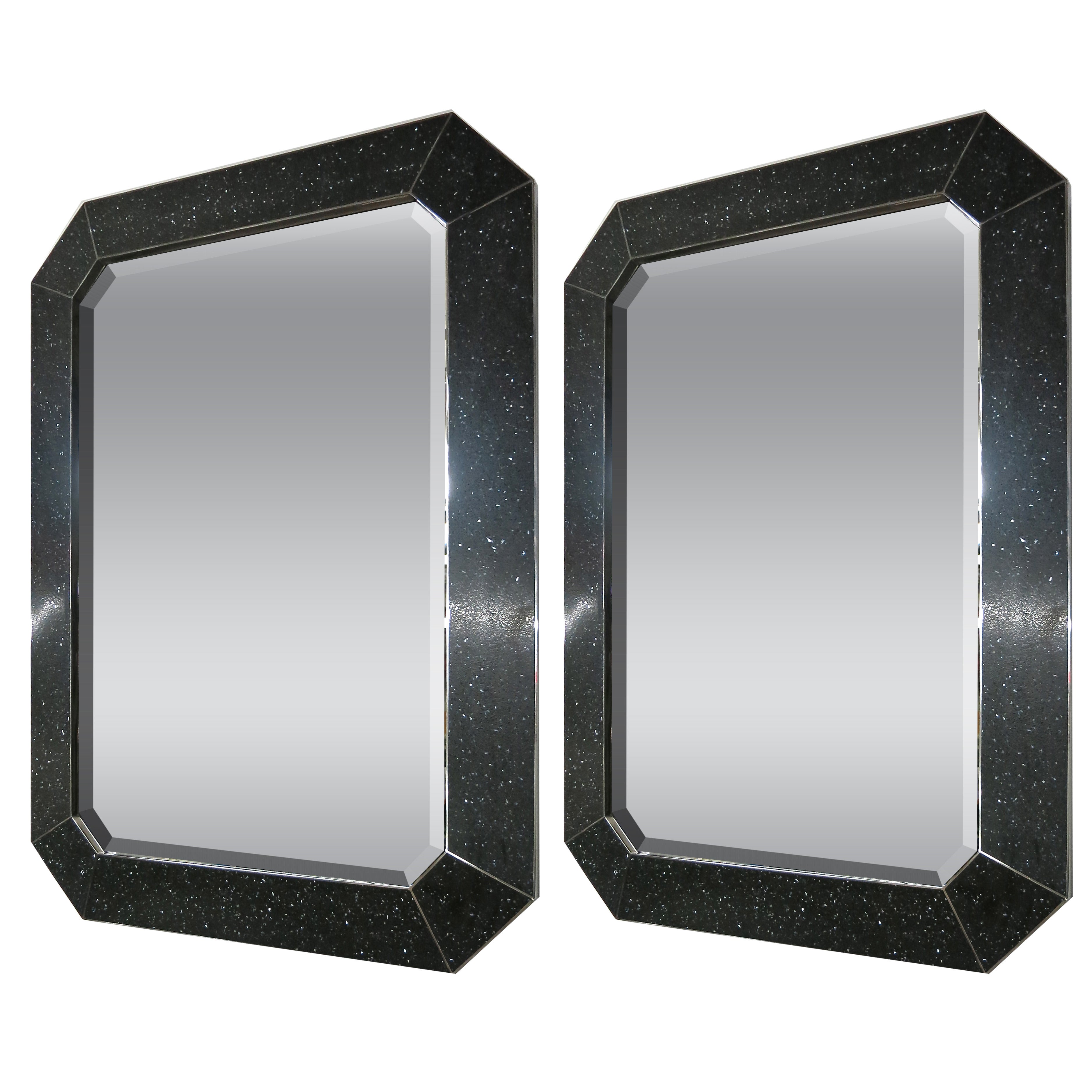 Pair of Beveled Mirrors with Black Stone by Maitland Smith, circa 1975