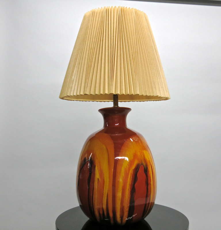 American Pair of Ceramic Table Lamps with Original Shades, USA Circa 1960