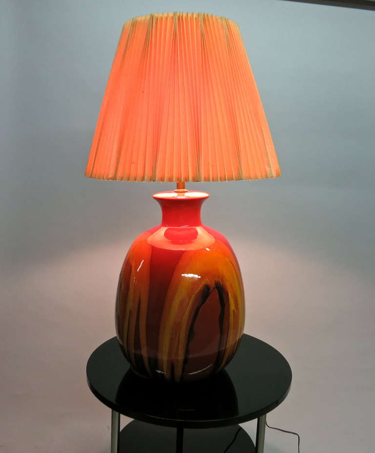 Mid-20th Century Pair of Ceramic Table Lamps with Original Shades, USA Circa 1960