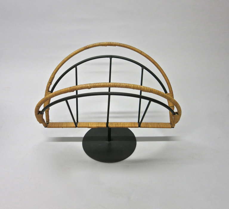 Metal Magazine Stand With Bamboo Detail, Circa 1950 For Sale