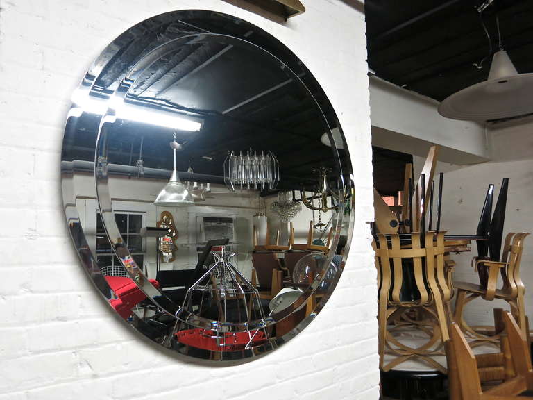 Italian Round Beveled Mirror, Large Scale Vintage, Italy, circa 1950