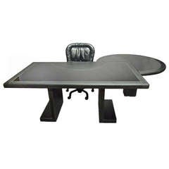 Leather Desk Black Glass Top, Pace Collection,  American circa 1975