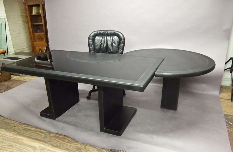 Mid-Century Modern Leather Desk Black Glass Top, Pace Collection,  American circa 1975