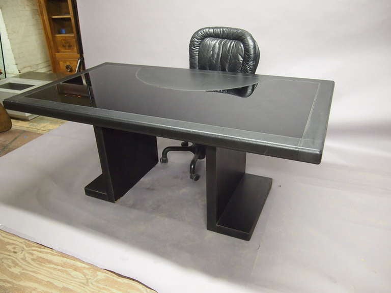 Late 20th Century Leather Desk Black Glass Top, Pace Collection,  American circa 1975