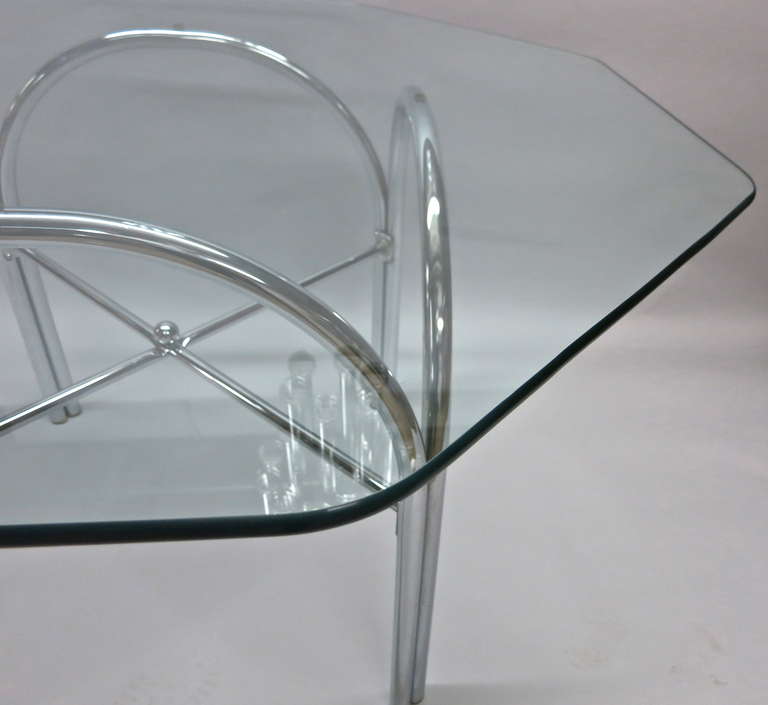 Mid-Century Modern Outdoor Dining Table with Octagonal Glass Top