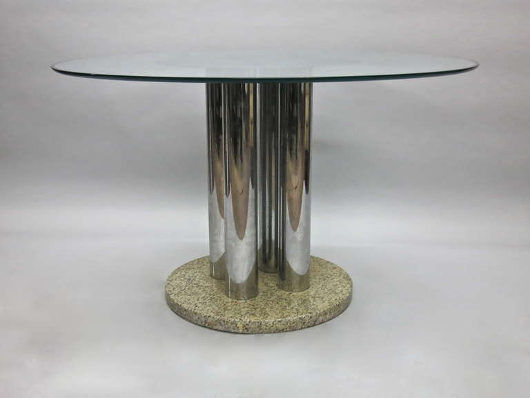 Mid-Century Modern Dining Table with Round Glass Top