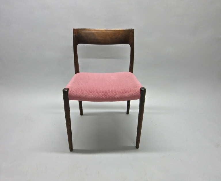 Mid-20th Century Set of Six Dining Chairs in Rosewood, Labeled J.L. Moller, Made in Denmark