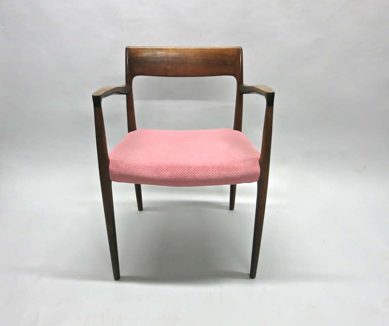 Mid-Century Modern Set of Six Dining Chairs in Rosewood, Labeled J.L. Moller, Made in Denmark