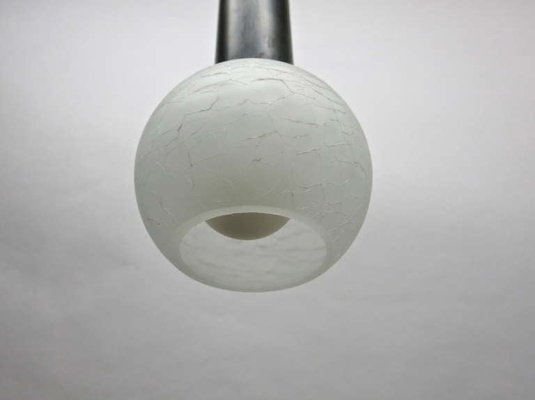 Mid-Century Modern Three Ball Pendants in White Crackled Glass, USA Circa 1960 For Sale