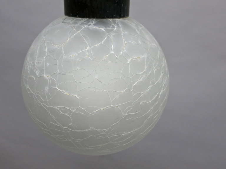 American Three Ball Pendants in White Crackled Glass, USA Circa 1960 For Sale