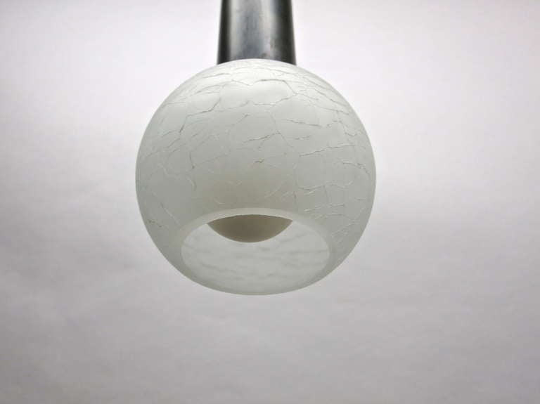 Mid-20th Century Ceiling Fixture with 5 White Crackled Glass Shades, Circa 1965 USA For Sale