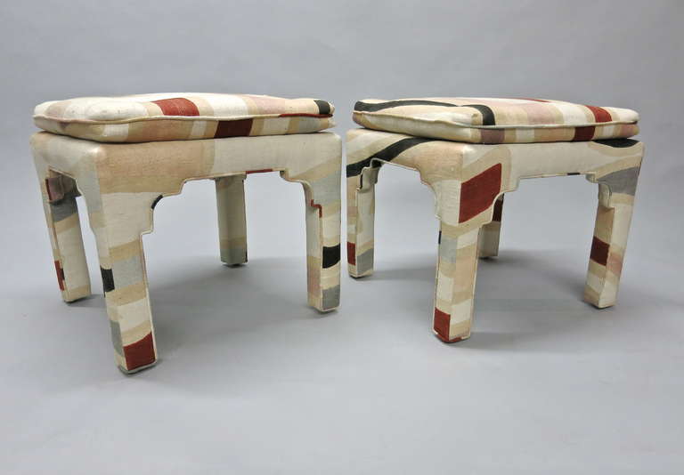 Mid-Century Modern Pair of Upholstered Stools, American, circa 1970