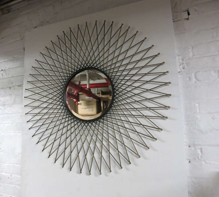 American Beveled Mirror with a Brass Sunburst Frame, circa 1960, USA