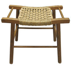 Bench or Footstool in Oak with Rope Seat, circa 1940, Made in French