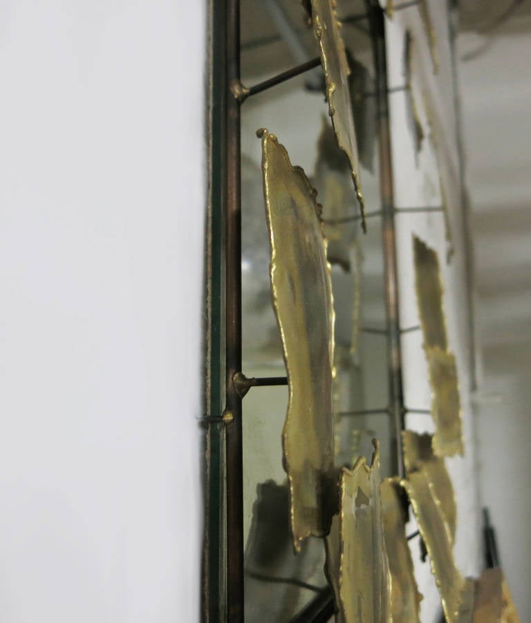 Metal Sculptural acid stained Mirror circa 1970, American