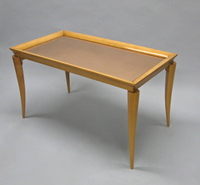 Mid-20th Century French Deco Coffee Table in Sycamore Attributed to Jules Leleu