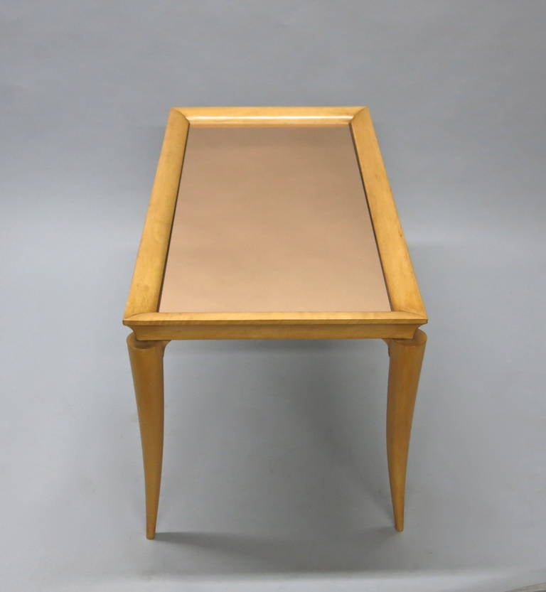 Wood French Deco Coffee Table in Sycamore Attributed to Jules Leleu