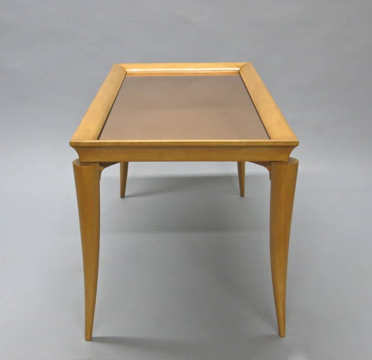 French Deco Coffee Table in Sycamore Attributed to Jules Leleu 1