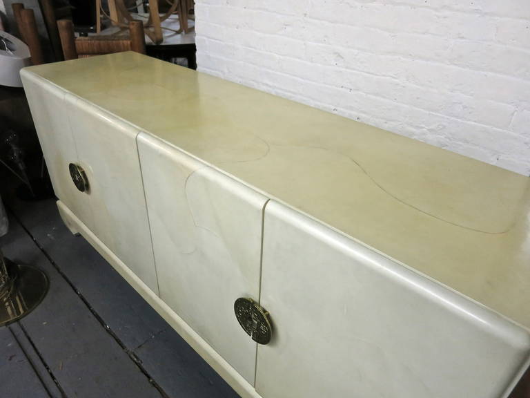 Sideboard in Goatskin with Four Doors and Brass Pulls Circa 1970 For Sale 2