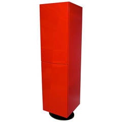 Tall Cabinet in Red Lacquer Signed Roche Bobois, Made in France