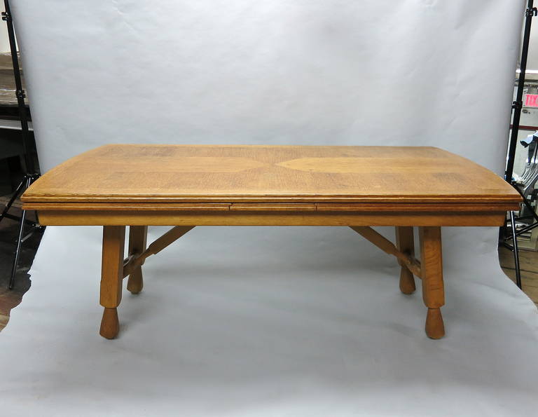 Mid-Century Modern Extending Oak Dining Table by Guillerme et Chambron, France