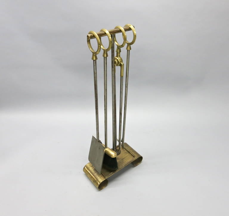 Set of Fire Tools and Stand in Brass over Bronze Original Condition, USA, 1930s 2