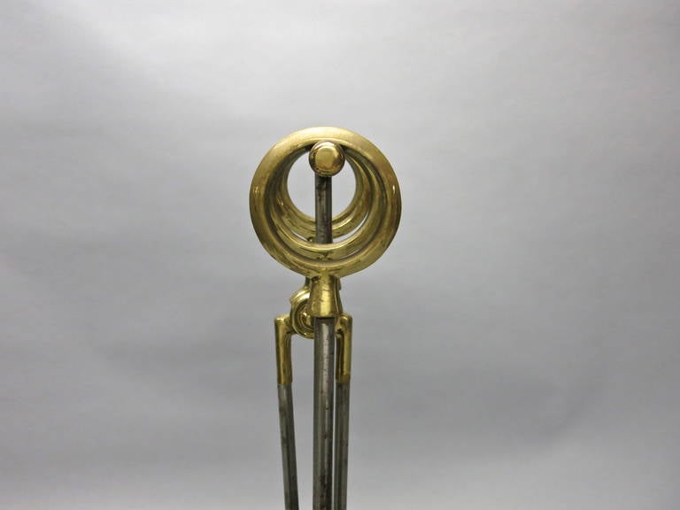 Set of Fire Tools and Stand in Brass over Bronze Original Condition, USA, 1930s 4