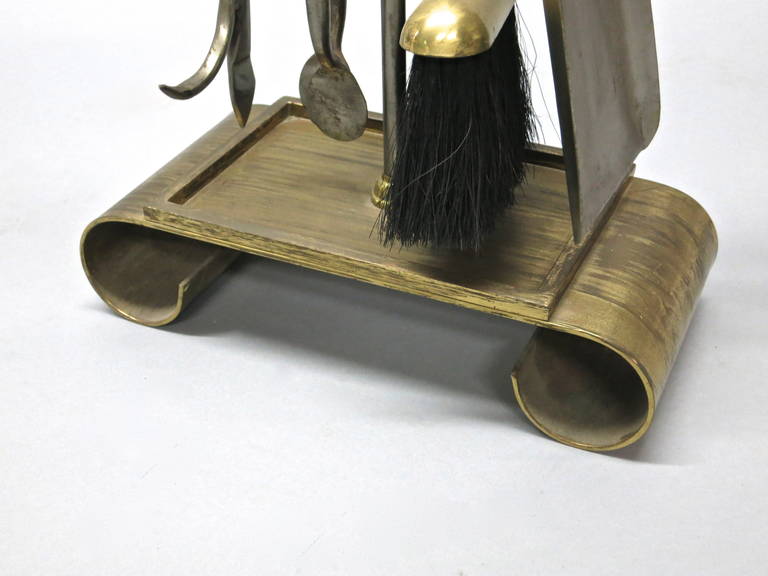 Set of Fire Tools and Stand in Brass over Bronze Original Condition, USA, 1930s 1