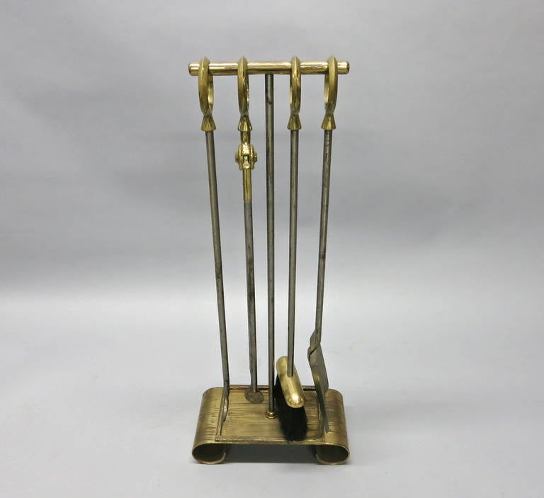 American Set of Fire Tools and Stand in Brass over Bronze Original Condition, USA, 1930s