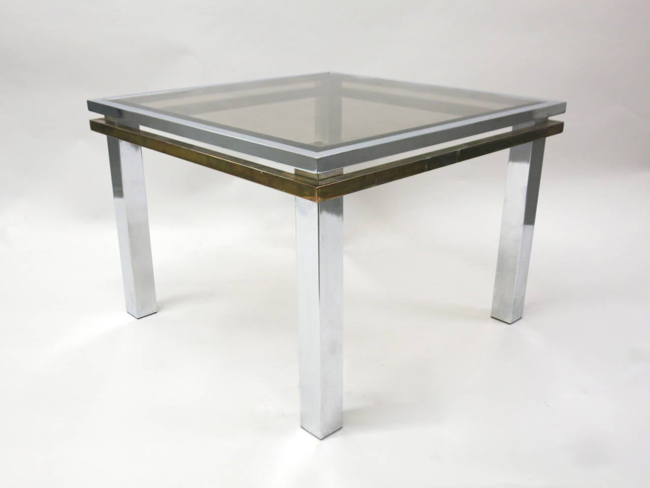 Pair of Square Side Tables in Chrome and Brass, USA C. 1970 In Good Condition For Sale In Jersey City, NJ