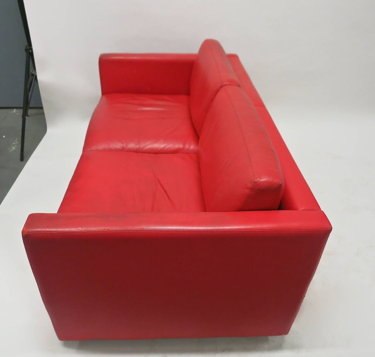 Red Leather Two Seater Sofa Circa 1970 Made in USA In Good Condition In Jersey City, NJ