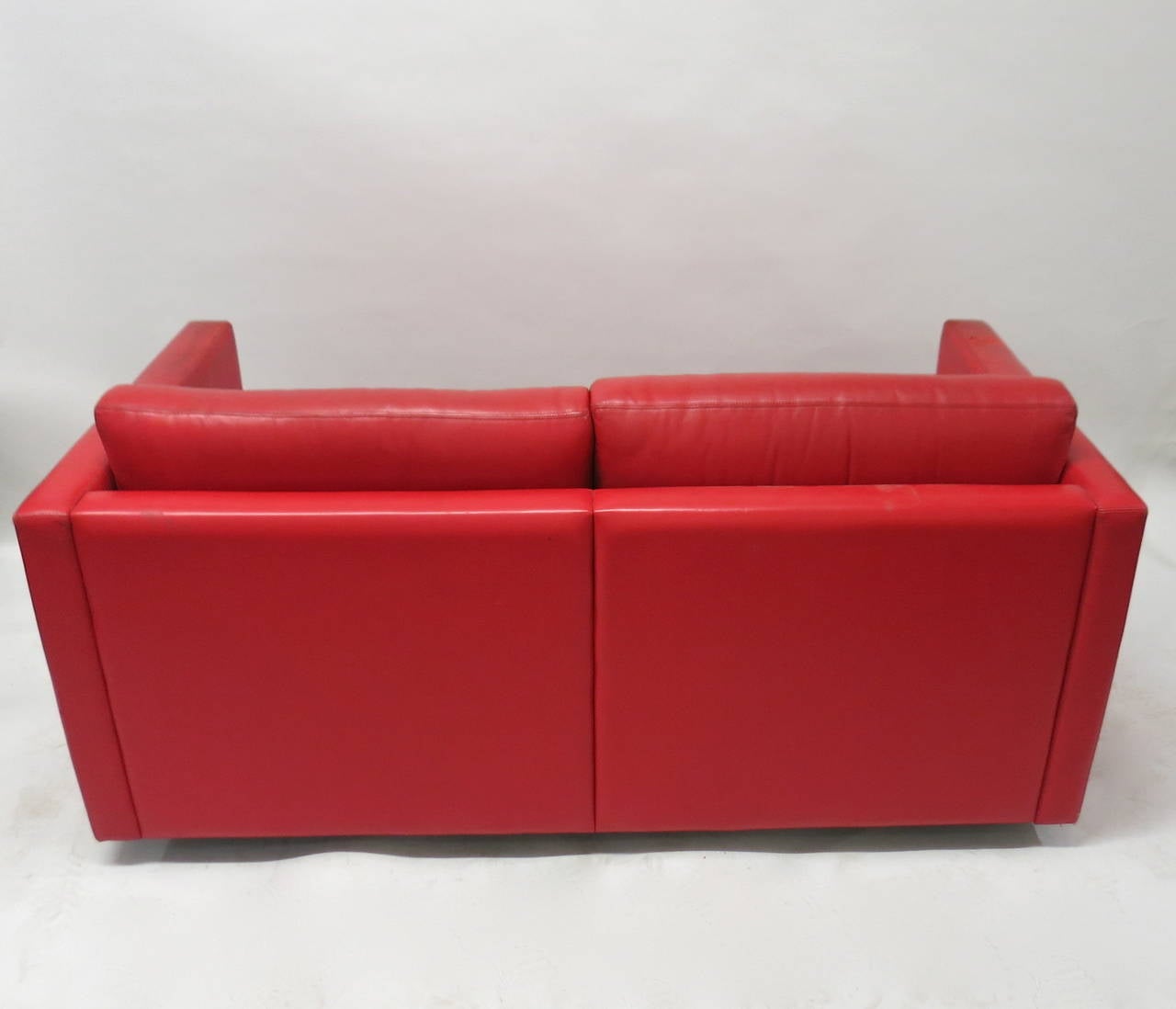 Red Leather Two Seater Sofa Circa 1970 Made in USA 1